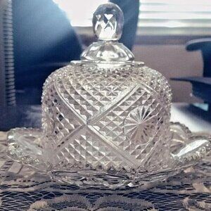 Avon Fostoria Cut Glass Covered Butter or Cheese Dish Set with Dome. Avon Fostor